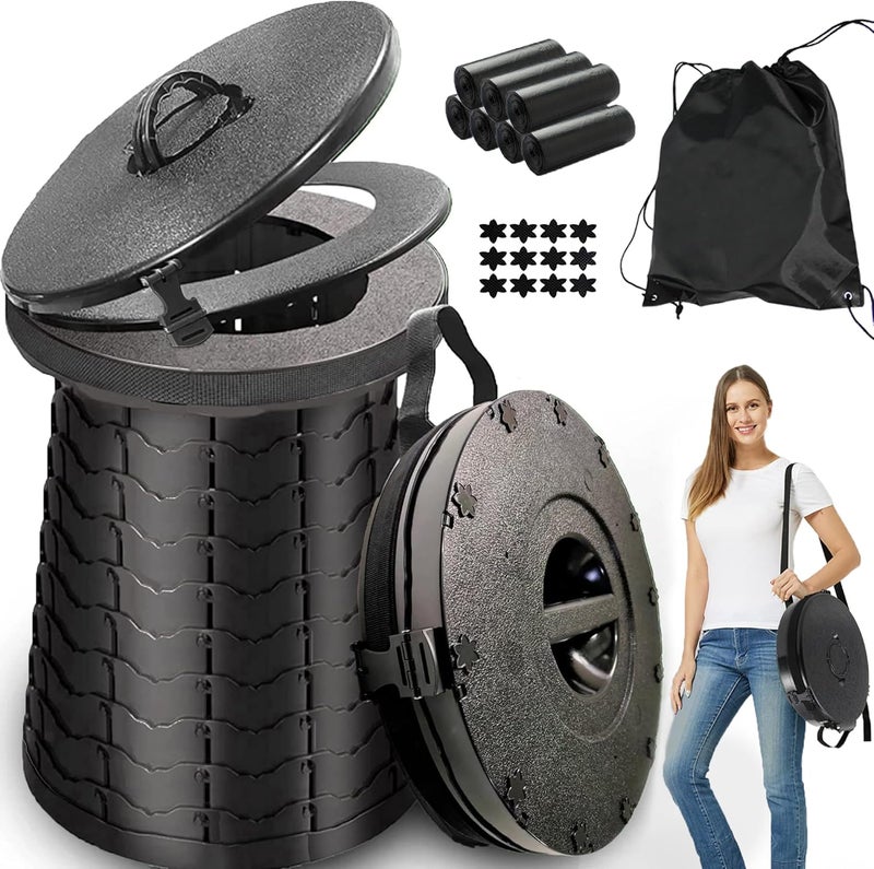 ALEVMOOM مرحاض محمول من ALEVMOOM XXL ل��تخييم، بقدرة تحمل 880 رطلاً، مرحاض خارجي قابل للتعديل بارتفاع 19.7 بوصة، مع 7 أكياس قمامة، مرحاض محمول للبالغين، مرحاض قابل للطي للحمل للتخييم - Image 1