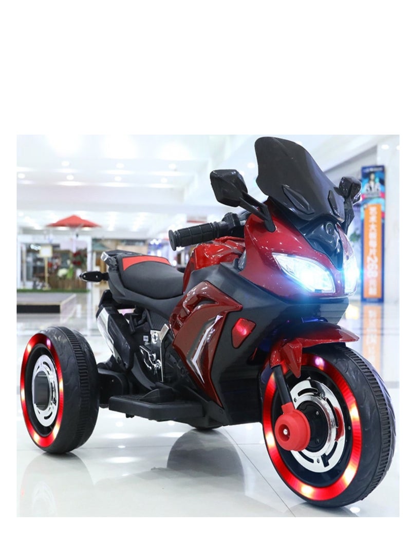 Kids Electric Motorcycle, 3 Wheel Battery Powered Ride On Motorcycle with LED Lights Red - Image 1