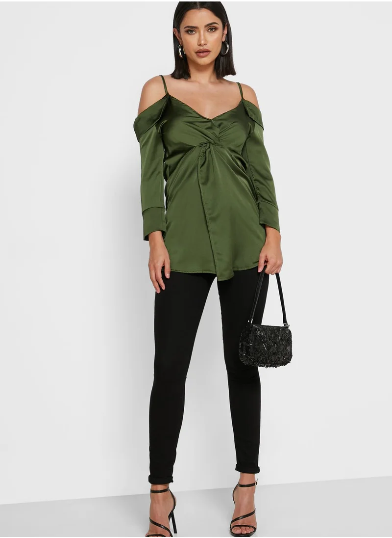 ELLA Detail Cold Shoulder Satin Top