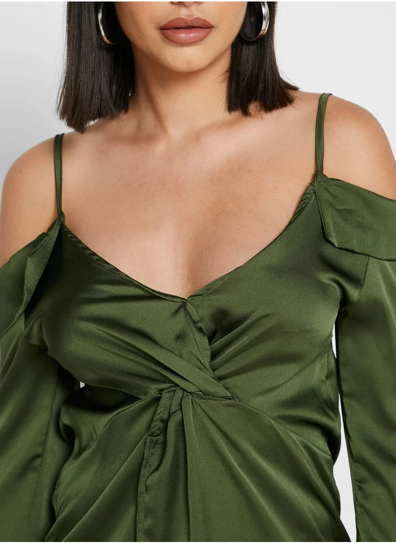 ELLA Detail Cold Shoulder Satin Top