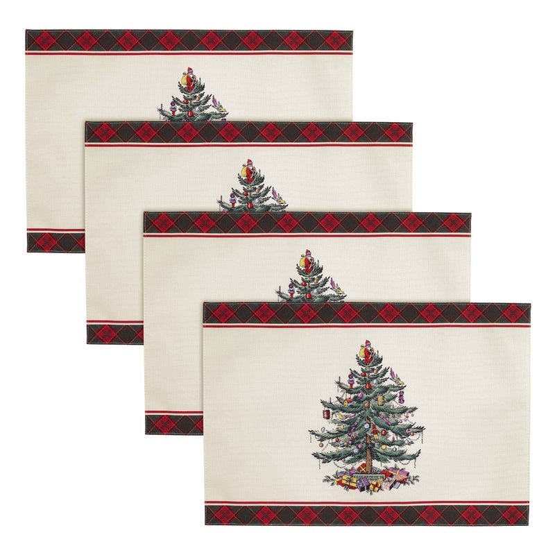 Spode  Placemats Holiday Home Decor Set of 4 Christmas Tree Tartan Collection