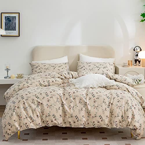 BUPIRD Floral Duvet Queen Set 100 Brushed Microfiber 3 Pieces Queen Floral Bedding Sets Vintage Floral Garden Style Floral Pattern Queen Duvet Cover Set Floral with Zipper Closure Floral Queen - Image 1