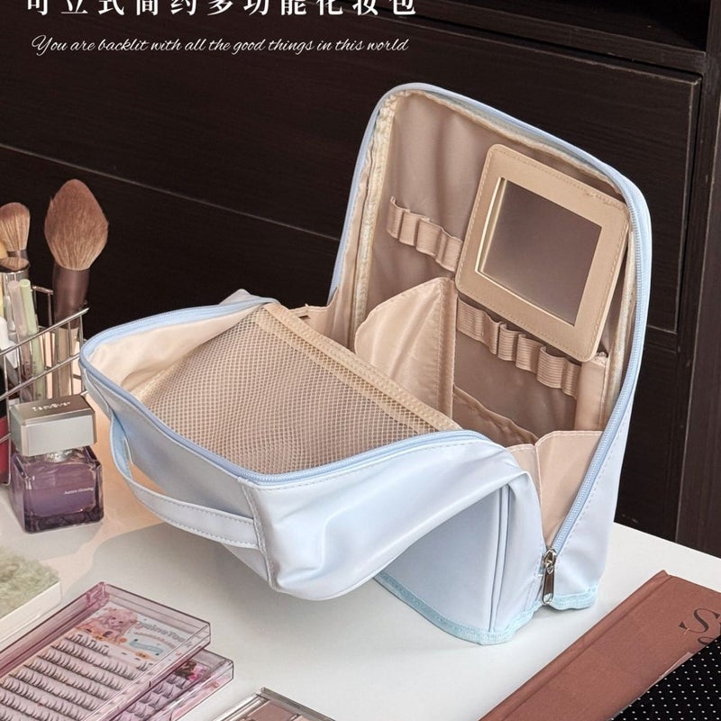 Vertical Cosmetic Bag with Mirror, Large Capacity for Travel - Image 3