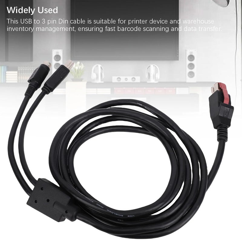 GOWENIC Printer Data Cable, 1.8m USB to USB B Male and 3 Pin Power Din Male Cord, with Highly Compatible Materials, for Printer and Warehouse Inventory Management - Image 2