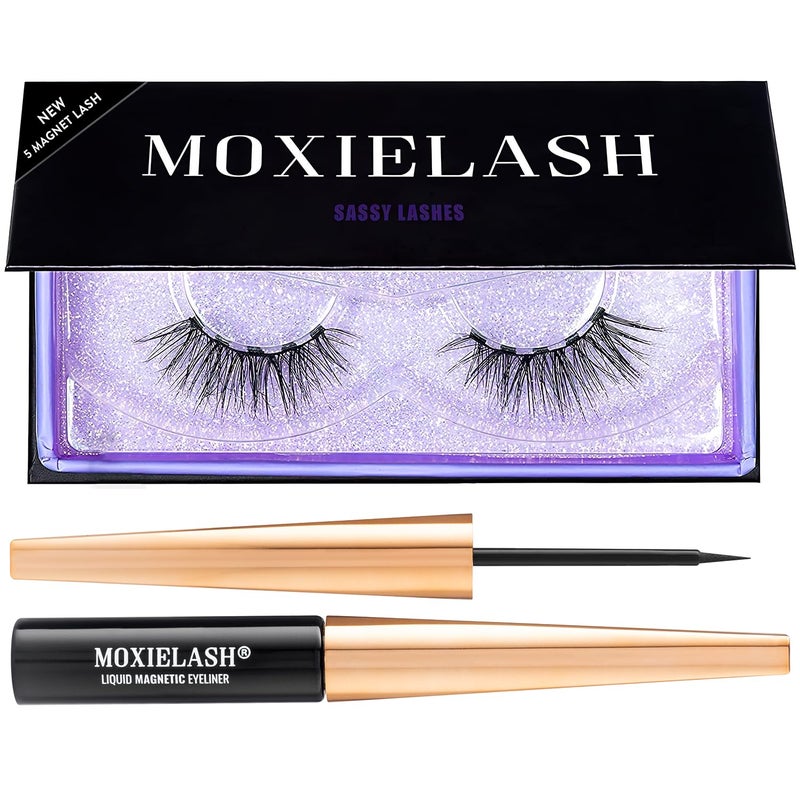 MoxieLash Sassy Kit - Mini Liquid Magnetic Eyeliner for Magnetic Eyelashes - No Glue & Mess Free - Fast & Easy Application - Set of Sassy Lashes & Instruction Card Included (Sassy Lash Kit) - Image 1