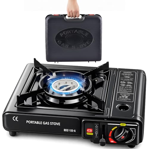 Hacer Portable Camping Gas Stove Cooking Gas burner with Carrying Case for Outdoor Camping Hiking Trekking - (Pack of 1, Black, 34 x 26 x 7.5 cm),Stainless Steel - Image 1