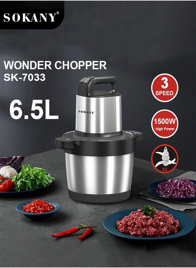 sokany - 6.5L Meat Grinder,3 Speeds Electric Meat Grinder,Electric Chopper,Food Processor with 4-Blades,1500W,SK-YM-7033,Silver/Black - Image 1