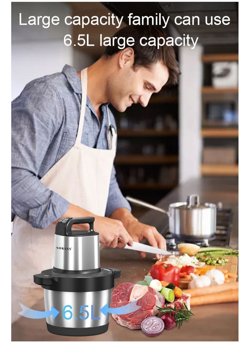 sokany - 6.5L Meat Grinder,3 Speeds Electric Meat Grinder,Electric Chopper,Food Processor with 4-Blades,1500W,SK-YM-7033,Silver/Black - Image 1