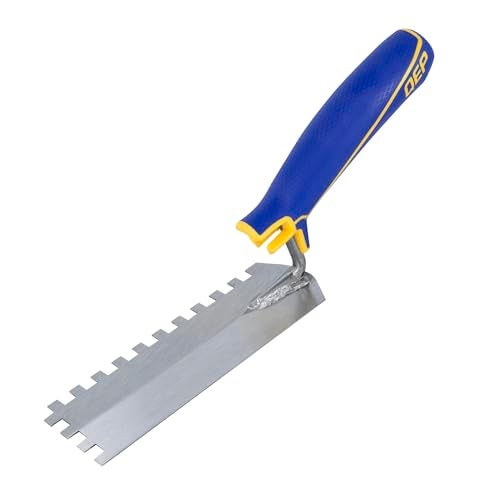 QEP 1/4 in. x 1/4 in. x 1/4 in. Comfort Grip Square-Notch Margin Flooring Trowel with Bucket Hook, Silver (42114) - Image 1