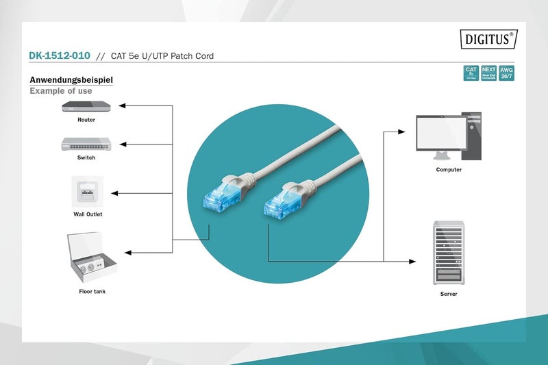 DIGITUS LAN Cable Cat 5e - 1m - CCA Network Cable with RJ45 - U/UTP Unshielded - Compatible with Cat6 & Cat5 - Grey - Image 3