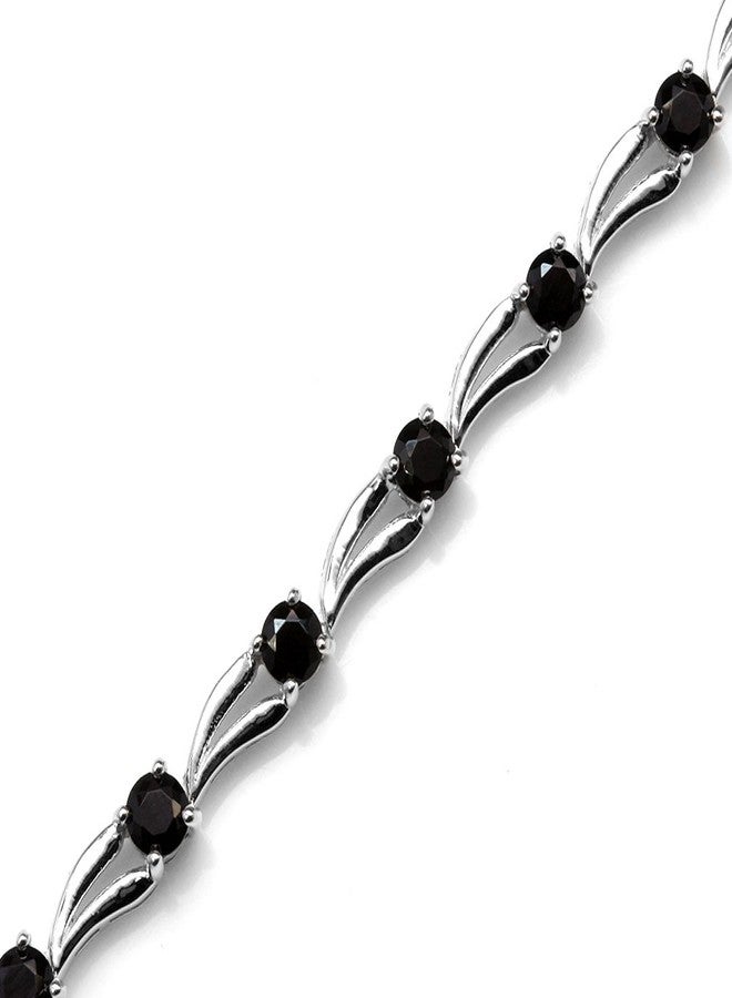 Silvershake 3.96ct. Natural Black Spinel White Gold Plated 925 Sterling Silver 6.5 to 8 Inch Adjustable Modern Bracelet - Image 4
