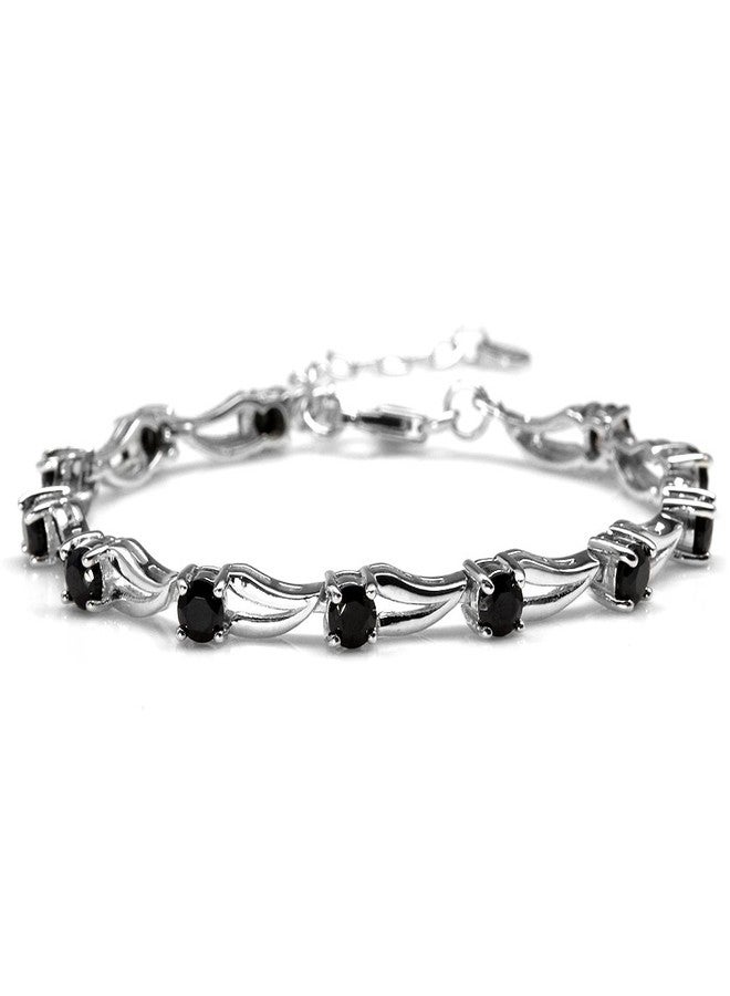 Silvershake 3.96ct. Natural Black Spinel White Gold Plated 925 Sterling Silver 6.5 to 8 Inch Adjustable Modern Bracelet - Image 1