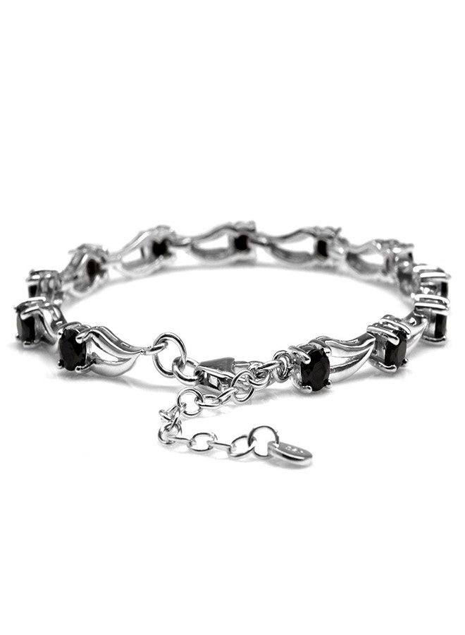 Silvershake 3.96ct. Natural Black Spinel White Gold Plated 925 Sterling Silver 6.5 to 8 Inch Adjustable Modern Bracelet - Image 3