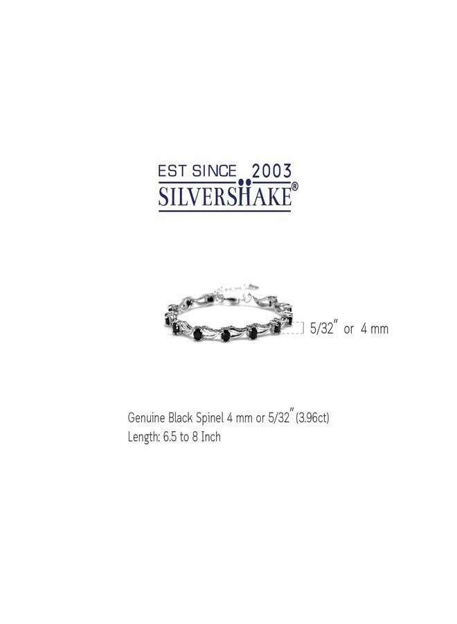 Silvershake 3.96ct. Natural Black Spinel White Gold Plated 925 Sterling Silver 6.5 to 8 Inch Adjustable Modern Bracelet - Image 2