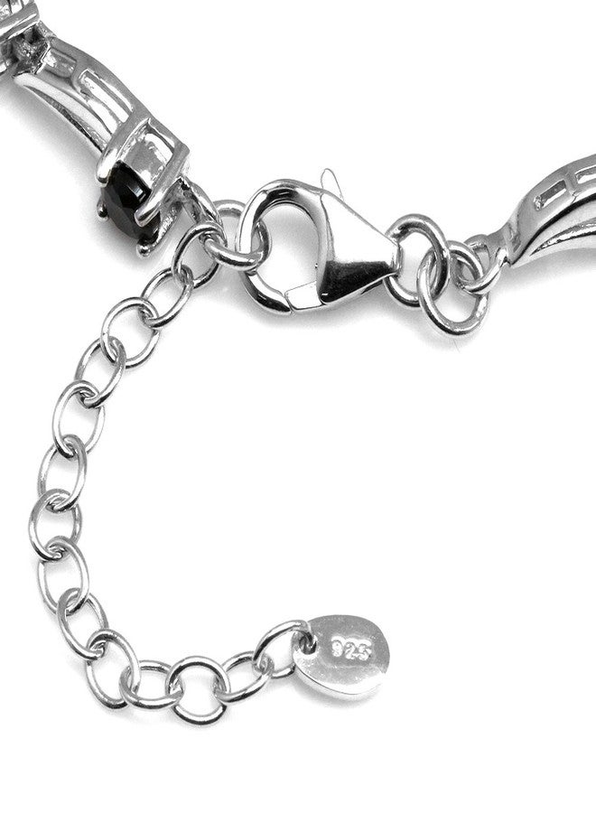 Silvershake 3.96ct. Natural Black Spinel White Gold Plated 925 Sterling Silver 6.5 to 8 Inch Adjustable Modern Bracelet - Image 5