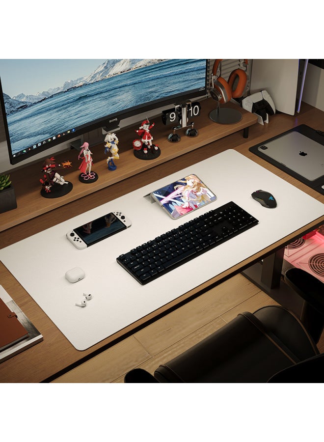 Mouse Pad Oversized Dirty-Resistant Office Waterproof Eye Protection Advanced Computer Pad Desk Pad PU Leather Solid Color Pattern Logo-Color:40*120cm-Pattern:Pure White ( 10k + Hours Antibacterial)  - Image 1