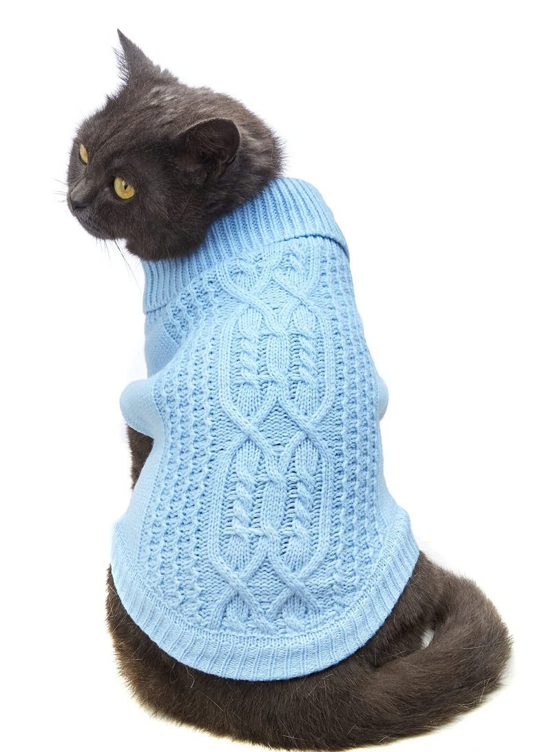 SYOSI Cats Knitted Sweaters, Cat Sweater Turtleneck Knitted Sleeveless Cat Clothes Warm Winter Kitten Clothes Outfits for Cats or Small Dogs in Cold Season (Sky Blue XS) - Image 1
