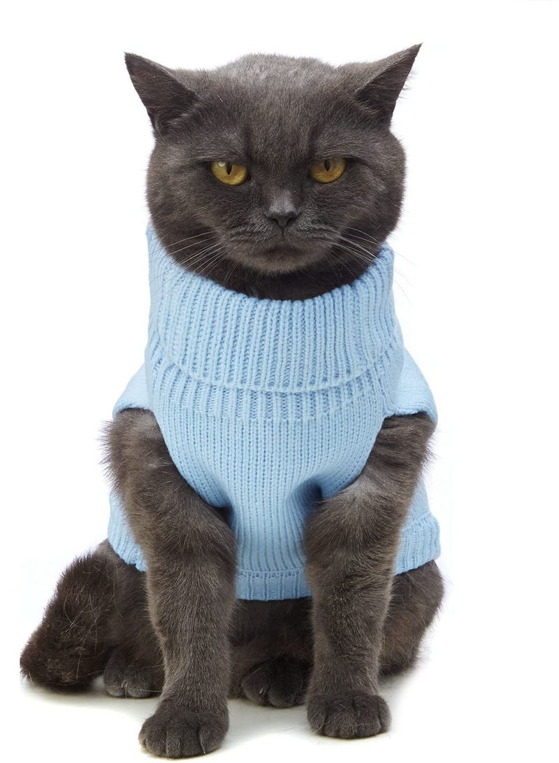 SYOSI Cats Knitted Sweaters, Cat Sweater Turtleneck Knitted Sleeveless Cat Clothes Warm Winter Kitten Clothes Outfits for Cats or Small Dogs in Cold Season (Sky Blue XS) - Image 4