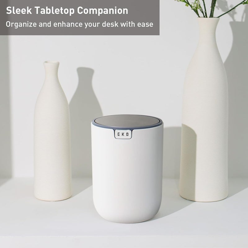 EKO Fandy Table Bin, 1.5L Mini Desk Rubbish Bin with Swing-Top Lid - White - Image 3