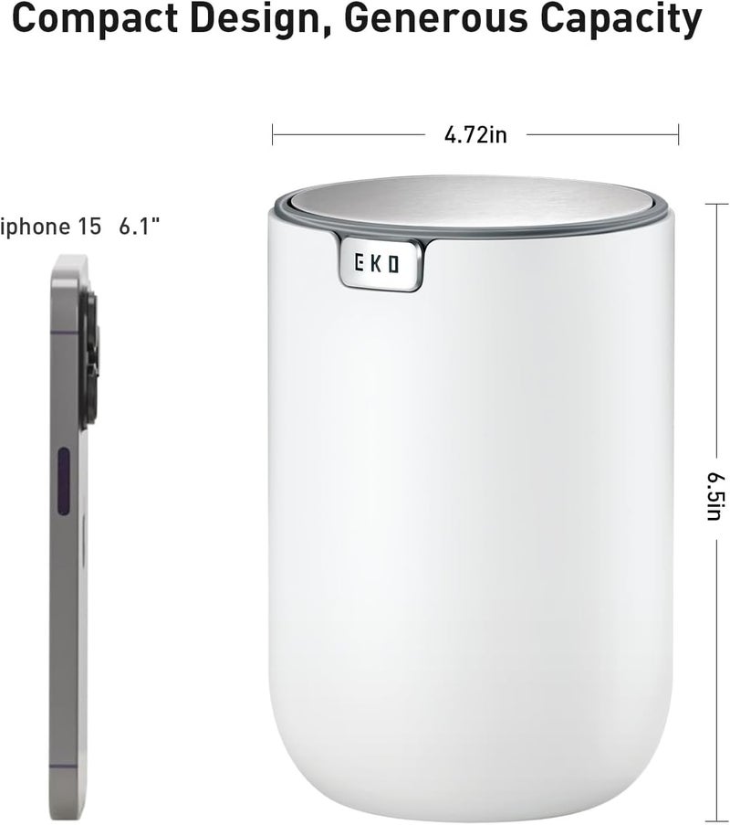 EKO Fandy Table Bin, 1.5L Mini Desk Rubbish Bin with Swing-Top Lid - White - Image 5