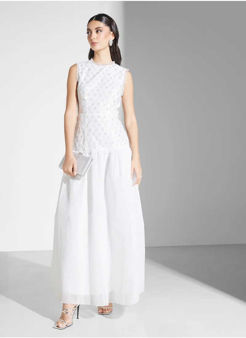 True Decadence Tiered Beaded Floral Dress