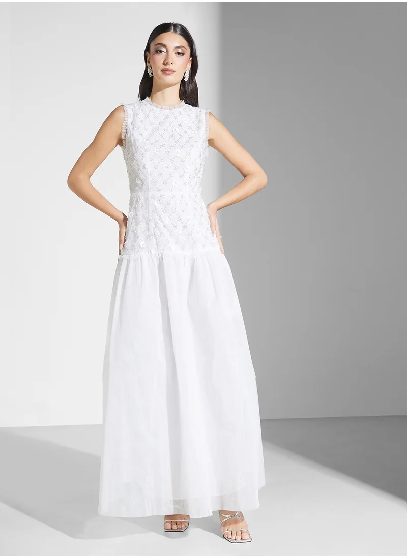 True Decadence Tiered Beaded Floral Dress