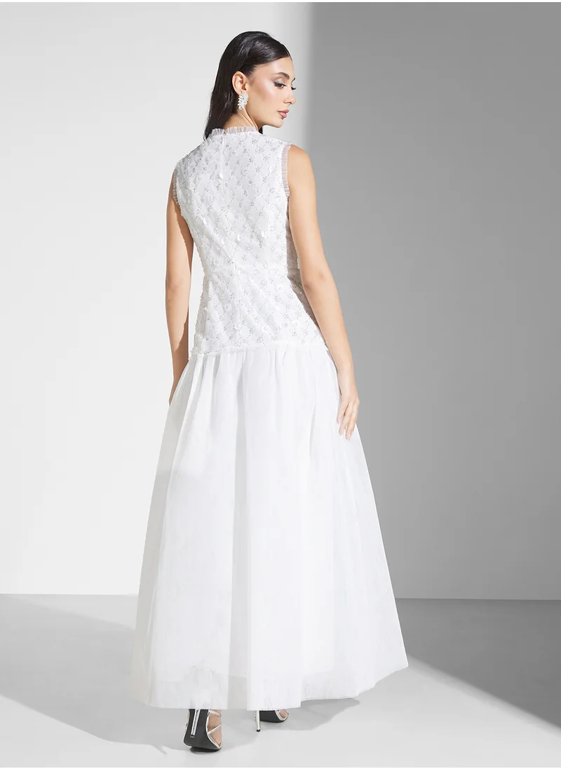 True Decadence Tiered Beaded Floral Dress