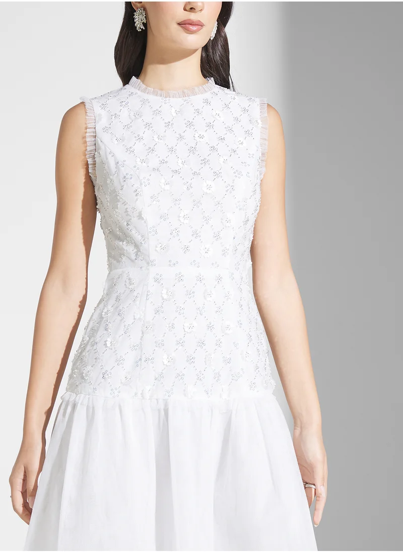 True Decadence Tiered Beaded Floral Dress
