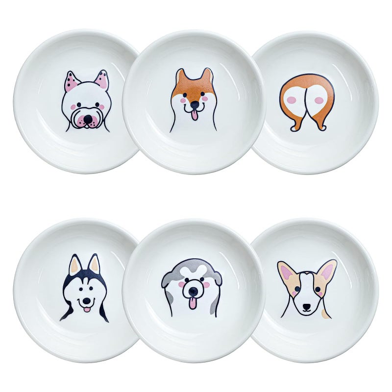 SOCOSY Super Cute Cartoon Animal Pattern Ceramic Sauce Dish/Seasoning Dish/Sushi Soy Dipping Bowl/Appetizer Plates/Serving Dish for Kitchen Home(Set of 6)-Dog Heads - Image 1
