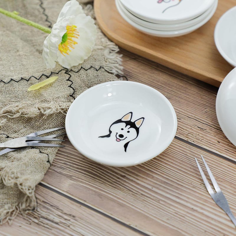SOCOSY Super Cute Cartoon Animal Pattern Ceramic Sauce Dish/Seasoning Dish/Sushi Soy Dipping Bowl/Appetizer Plates/Serving Dish for Kitchen Home(Set of 6)-Dog Heads - Image 3