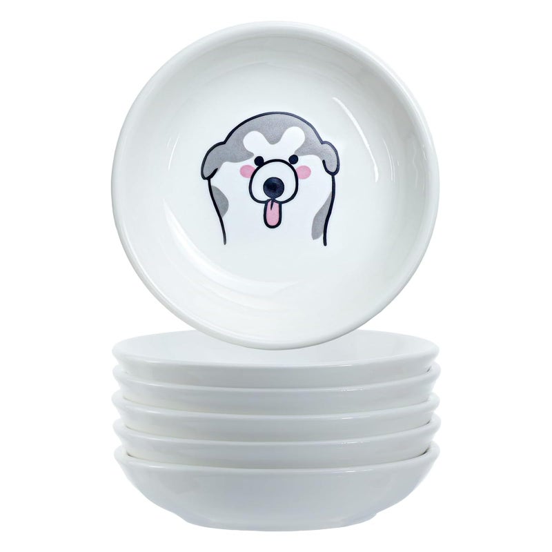 SOCOSY Super Cute Cartoon Animal Pattern Ceramic Sauce Dish/Seasoning Dish/Sushi Soy Dipping Bowl/Appetizer Plates/Serving Dish for Kitchen Home(Set of 6)-Dog Heads - Image 2