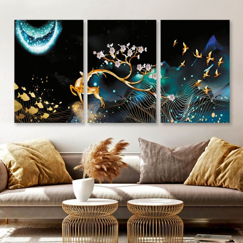 ماركتنا ثلاث لوحات قماشية فخمة بتصميم مودرن مع برواز مجوف مقاس (150×70) ثلاث قطع - Image 1