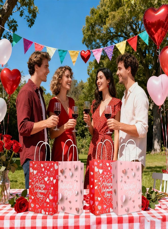 eowqeiur 12 PCS Valentines Paper Bags(6.3x8.7 Inch) with Handle for Gift Goodie Treat Candy Snack Wrap Party Favors Supplies Decorations - Image 5