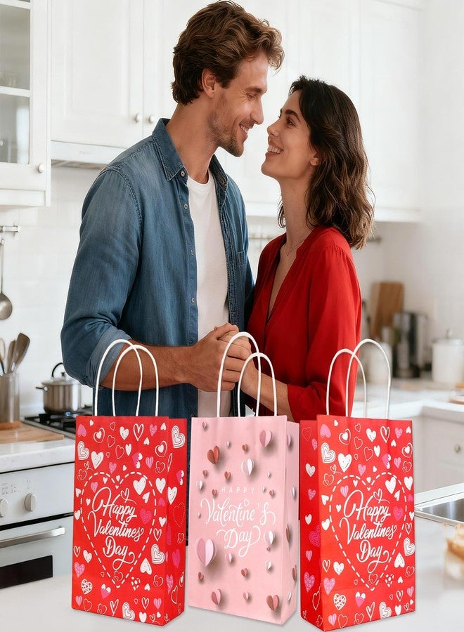 eowqeiur 12 PCS Valentines Paper Bags(6.3x8.7 Inch) with Handle for Gift Goodie Treat Candy Snack Wrap Party Favors Supplies Decorations - Image 4