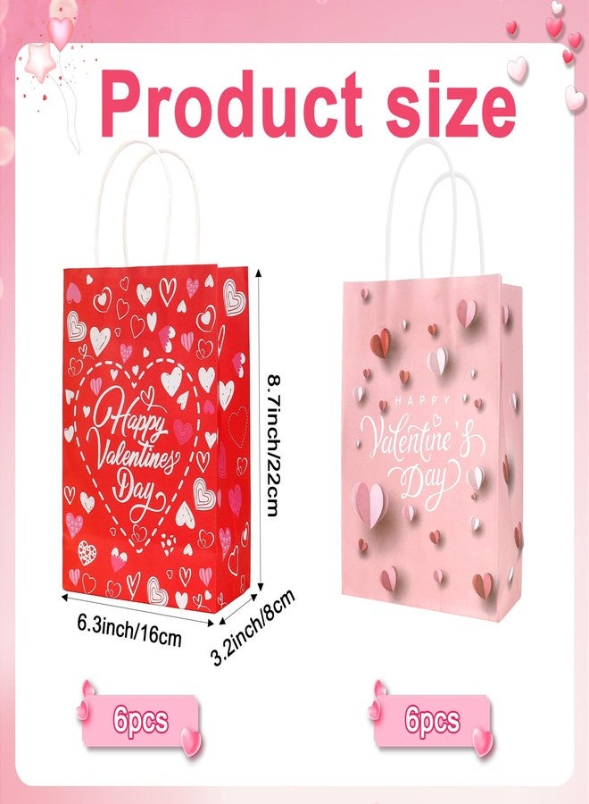 eowqeiur 12 PCS Valentines Paper Bags(6.3x8.7 Inch) with Handle for Gift Goodie Treat Candy Snack Wrap Party Favors Supplies Decorations - Image 2