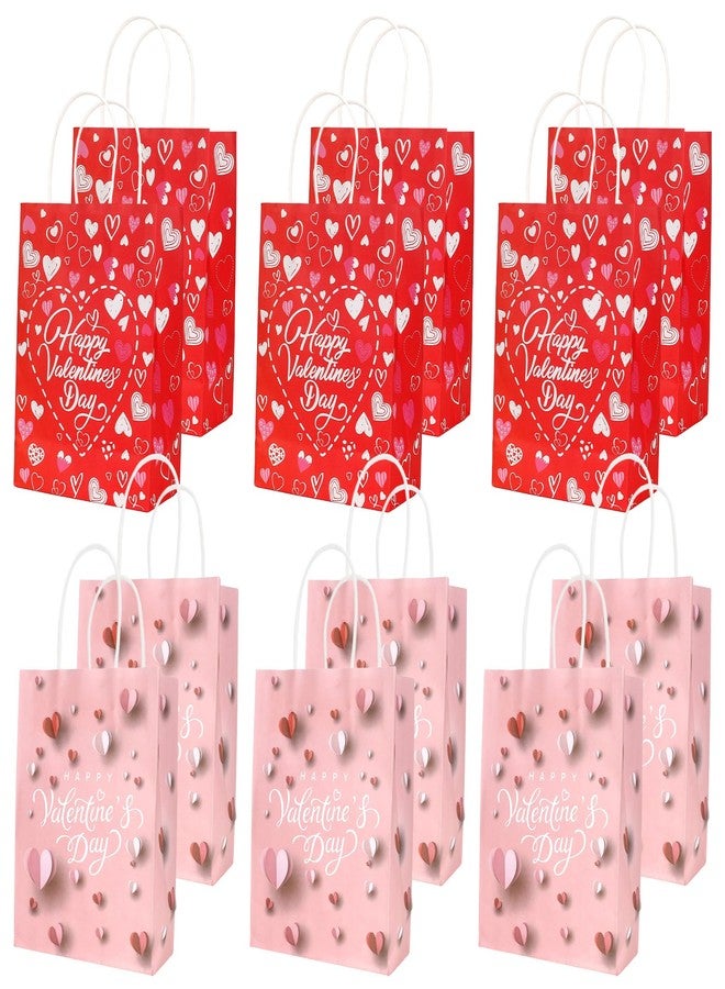 eowqeiur 12 PCS Valentines Paper Bags(6.3x8.7 Inch) with Handle for Gift Goodie Treat Candy Snack Wrap Party Favors Supplies Decorations - Image 1