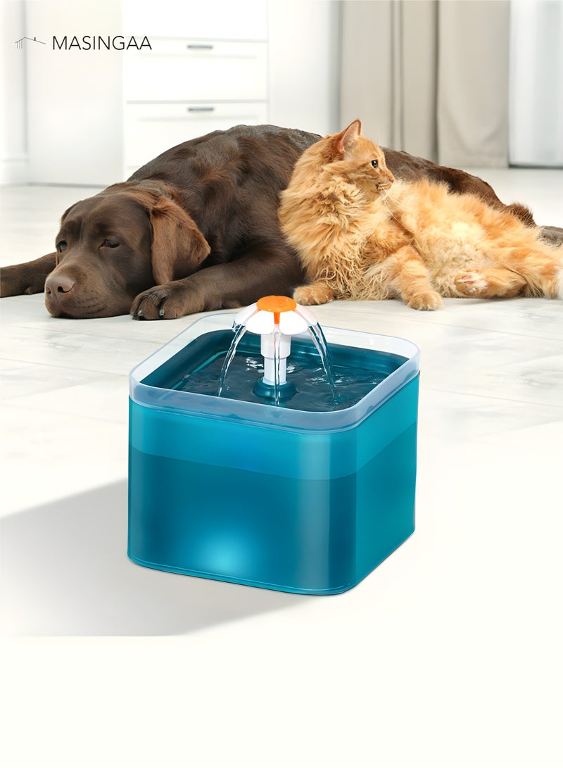 ماساجا نافورة مياه أوتوماتيكية للقطط، موزع مياه للحيوانات الأليفة، سعة كبيرة 2 لتر، ترشيح رباعي، مضخة فائقة الهدوء، مؤشر مياه LED، 3 أوضاع تدفق مياه، تعمل عبر USB، مثالية للقطط والكلاب - Image 1