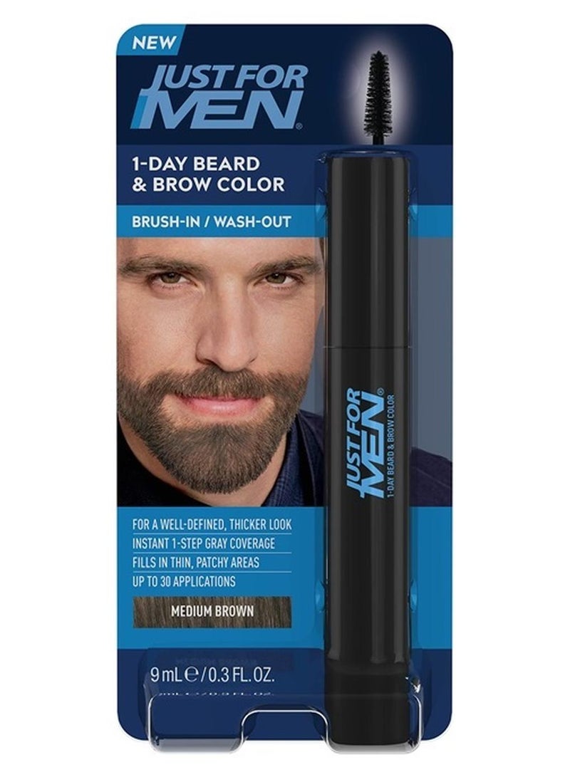 Just For Men 1-Day Beard & Brow Color, Temporary Color for Beard and Eyebrows, For a Fuller, Well-Defined Look, Up to 30 Applications, Medium Brown - Image 1