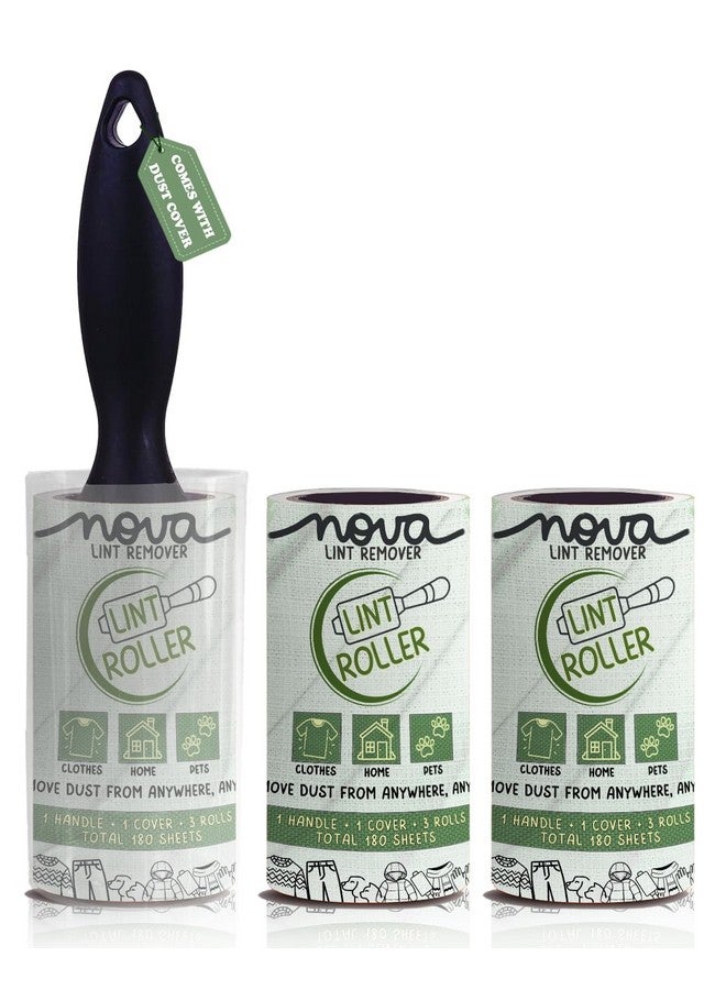 NOVA LINT REMOVER Lint Roller For Clothes Pet Hair Fur Remover From Clothes Lint Remover For Clothes Lint Remover Roller With Cover| 3 Refill (10 Cm) X 60 Sheets = 180 Sheets | - Image 1
