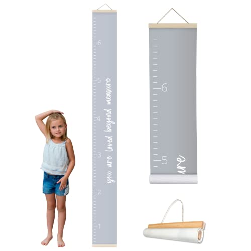 Morxy Canvas Growth Chart for Kids - Unisex Kids Room Wall Decor - Measuring Height Chart- Wall Tape with Height Chart for Kids (Canvas, Loved Beyond Measure- Gray) - Image 1