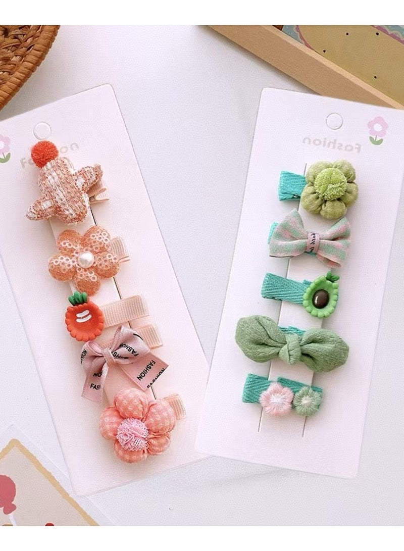 Generic 10 Pcs Adorable Girls' Hair Clip Set: Charming Flower, Bow, and Fruit-Shaped Hairpin in Soft Pastel Hues - Crafted from Quality Fabric and Plastic, Perfect for Daily Styling and Special Occasions (Orange and Green) - Image 1