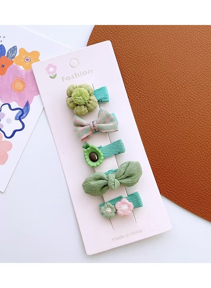 Generic 10 Pcs Adorable Girls' Hair Clip Set: Charming Flower, Bow, and Fruit-Shaped Hairpin in Soft Pastel Hues - Crafted from Quality Fabric and Plastic, Perfect for Daily Styling and Special Occasions (Orange and Green) - Image 2