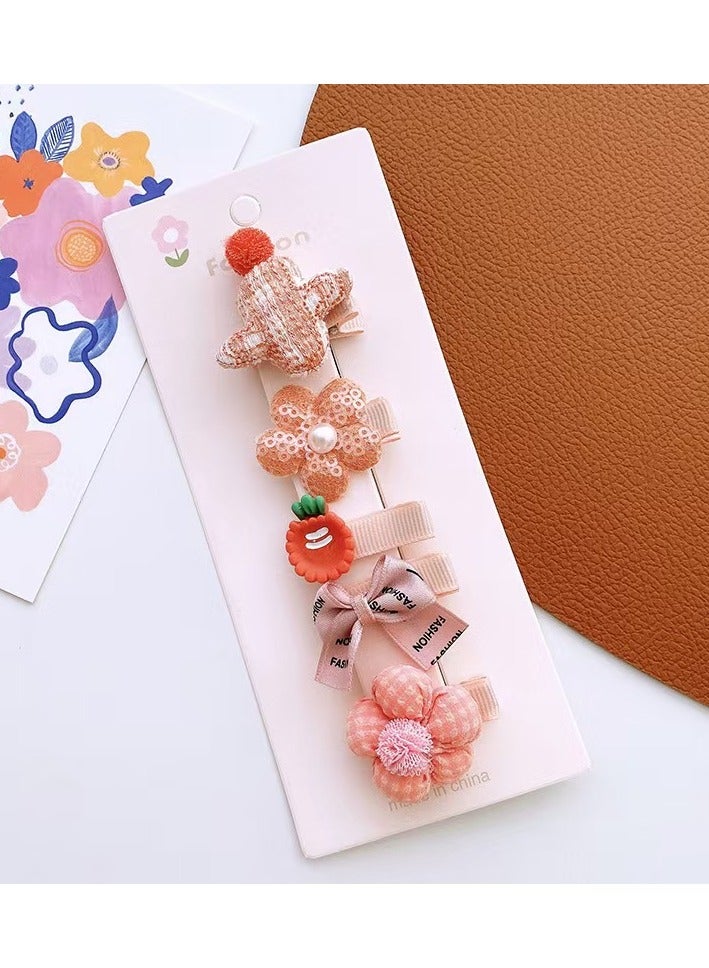 Generic 10 Pcs Adorable Girls' Hair Clip Set: Charming Flower, Bow, and Fruit-Shaped Hairpin in Soft Pastel Hues - Crafted from Quality Fabric and Plastic, Perfect for Daily Styling and Special Occasions (Orange and Green) - Image 3