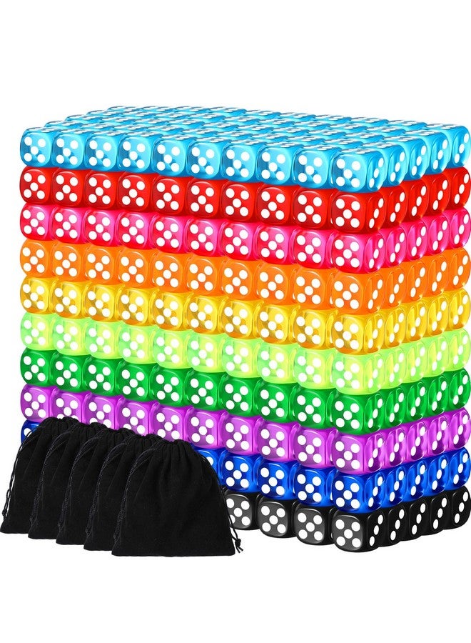 Syhood Syhood 1000 Pcs 14mm Colored Dice Bulk Dice 6 Sided Dice Set with 5 Pieces Drawstring Pouches Standard Game Dice for Classroom Teaching Math Learning Board Dices Game, 10 Color  - Image 1