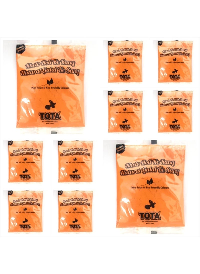 TOTA Pack of 10 Tota Holi colour and Gulal orange colour for Holi party 80 g each  - Image 1