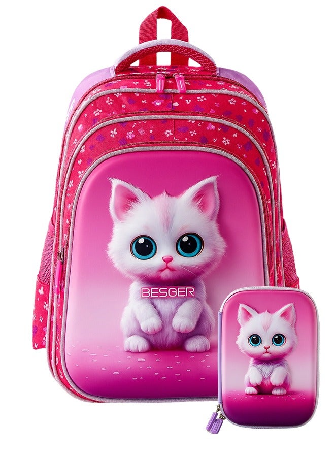 Riolio hemed Backpack with Pencil Case, Padded Straps, Laptop Compartment, Trolley Compatible, 3 Years+, Pink - 16 Inches  - Image 1