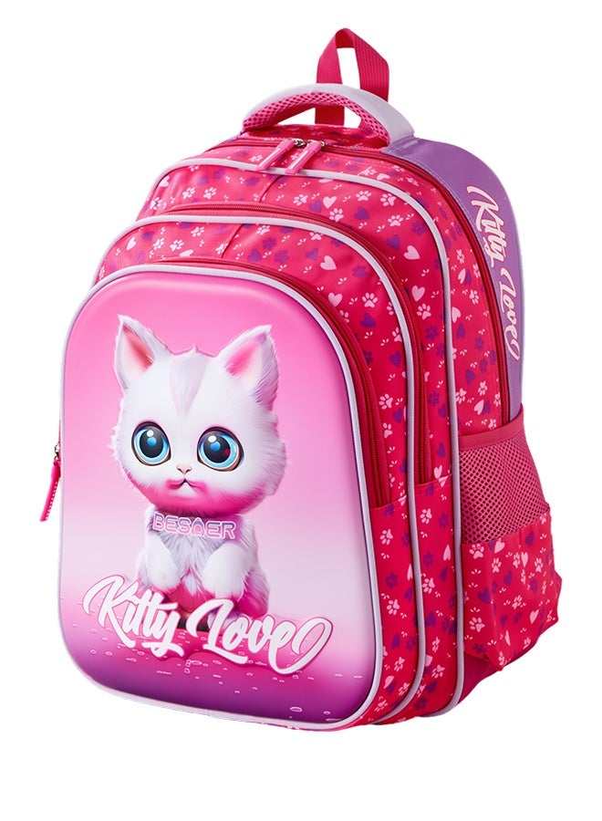 ريوليو حقيبة ظهر مزينة مع مقلمة، مزودة بحمالات مبطنة، وحجرة للابتوب، ومتوافقة مع العربات، مناسبة لعمر 3 سنوات فأكثر، وردية اللون - 16 بوصة - Image 2