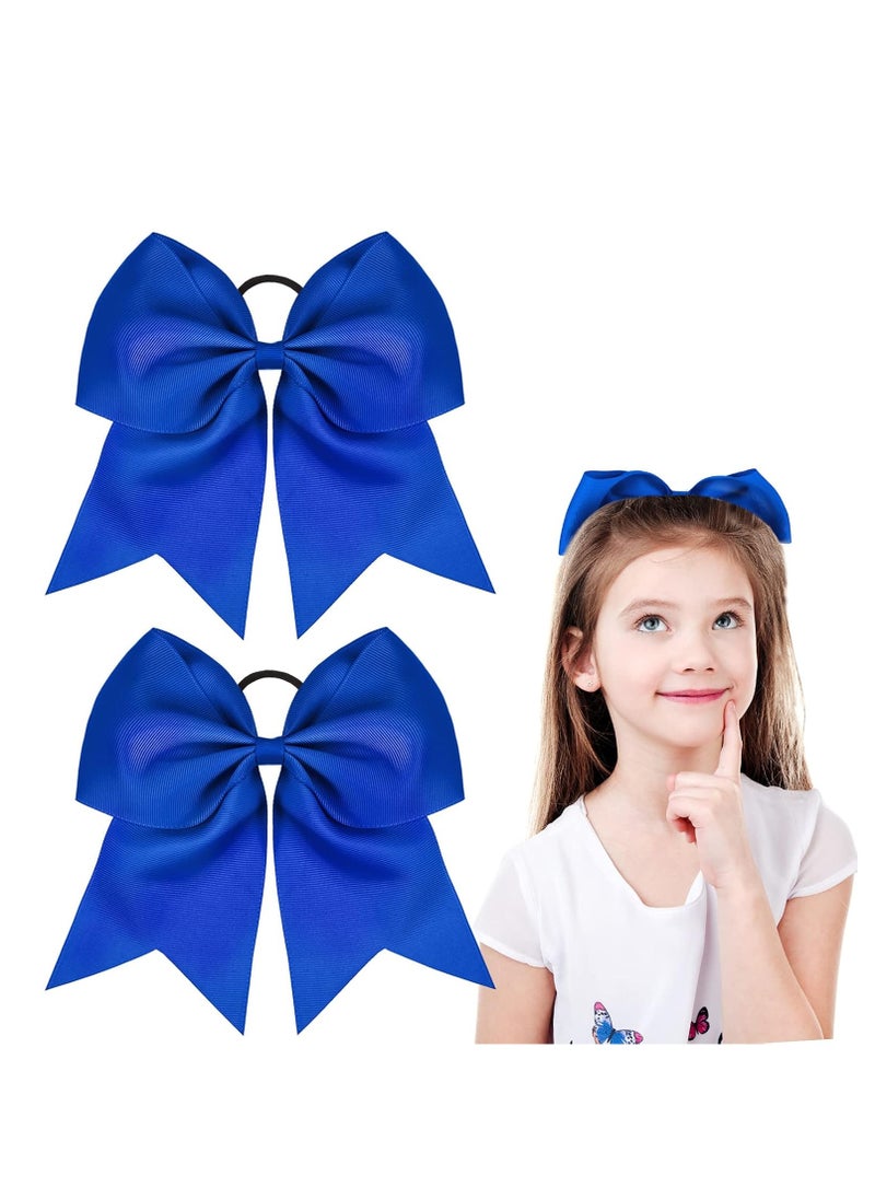 WILLBOND 2 Packs Jumbo Cheerleading Bow 8 Inch Cheer Hair Bows Large Cheerleading Hair Bows with Ponytail Holder for Teen Girls Softball Cheerleader Outfit Uniform (Blue)  - Image 1