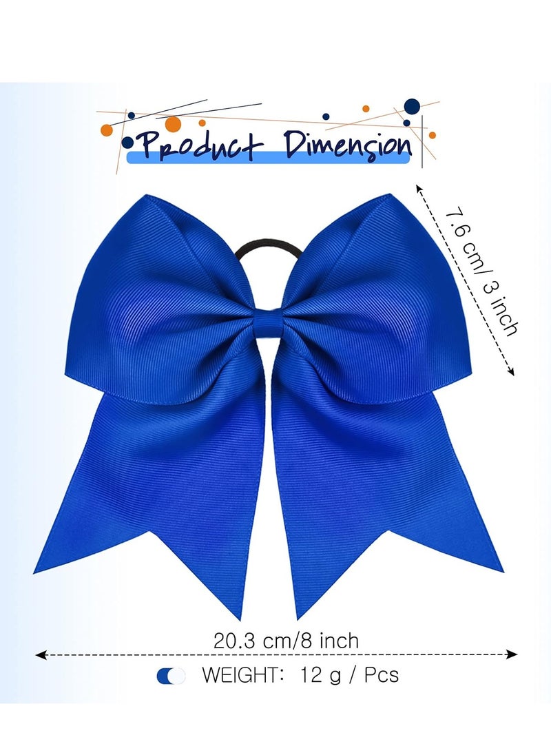 WILLBOND 2 Packs Jumbo Cheerleading Bow 8 Inch Cheer Hair Bows Large Cheerleading Hair Bows with Ponytail Holder for Teen Girls Softball Cheerleader Outfit Uniform (Blue)  - Image 2