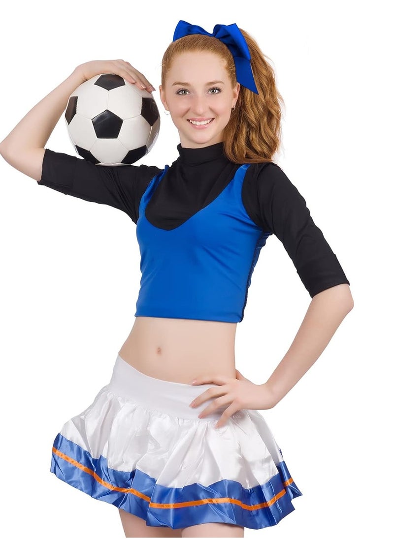 WILLBOND 2 Packs Jumbo Cheerleading Bow 8 Inch Cheer Hair Bows Large Cheerleading Hair Bows with Ponytail Holder for Teen Girls Softball Cheerleader Outfit Uniform (Blue)  - Image 4